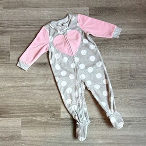 Carter's baby girls polkadot print heart fleece zip up footie